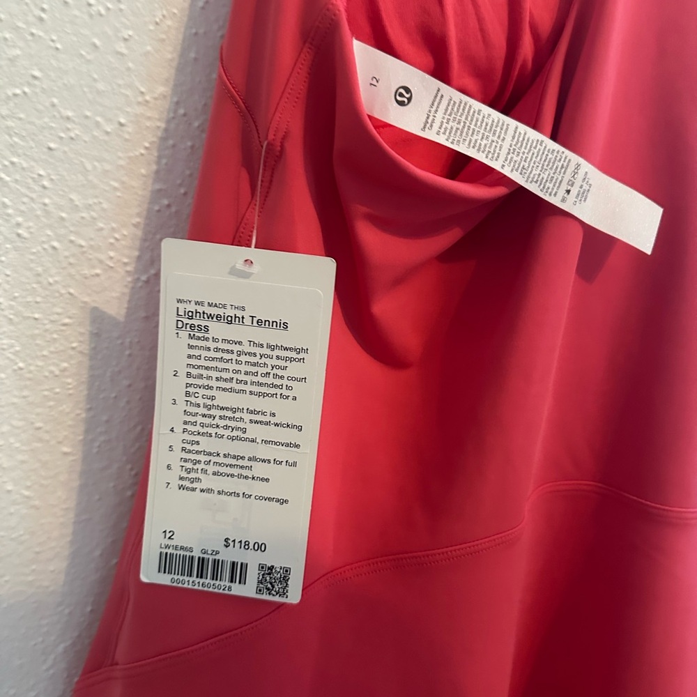 Lululemon Court Crush Tennis Dress Size 12 NWT Hot Pink Athletic Racerback Prep - Picture 10 of 10